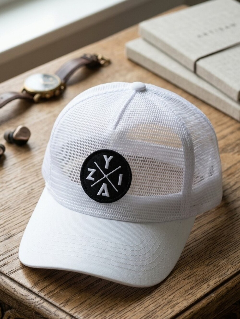 Zyia Active One Size White Mesh Trucker Hat Snapback Athletic Cap Sporty Minimal